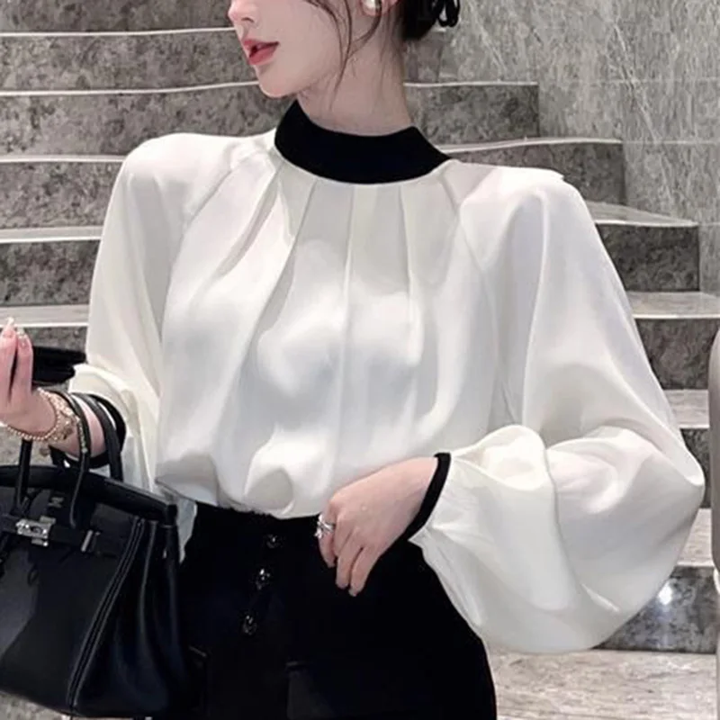 Top Trends: Fashion Loose Lace Up Bow Folds Lantern Sleeve Blouse Female Clothing 2023 Autumn New Casual Tops All-match Office Lady Shirt Shoppable Styles