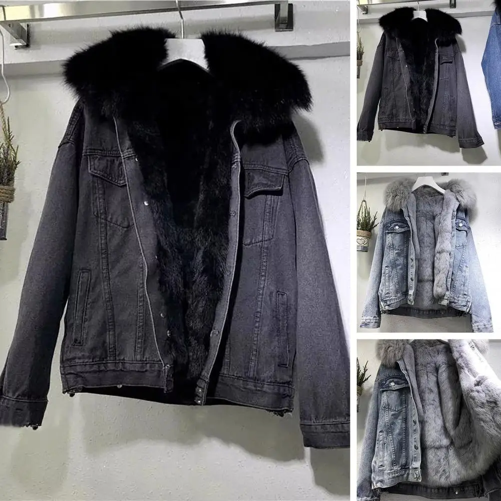 Top Trends: Women Winter Clothes Vintage Cotton Thick Warm Denim Coat Women Denim Jacket Oversized Loose Fur Collar Plus Velvet Jean Parkas Shoppable Styles