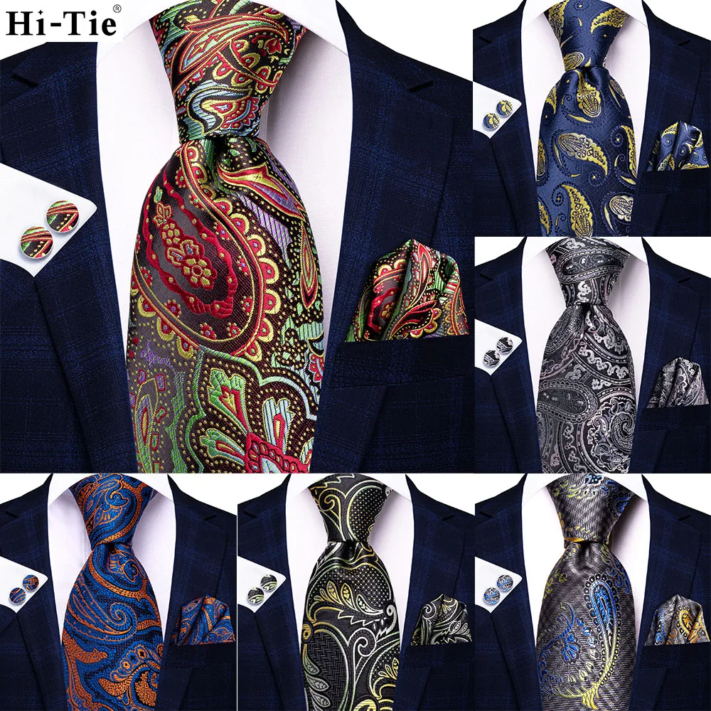 Top Trends: Hi-Tie Red Pureple Paisley Mens Ties Hanky Cufflinks Set Silk Necktie For Men Wedding Party Business 2022 New Fashion Brand Shoppable Styles