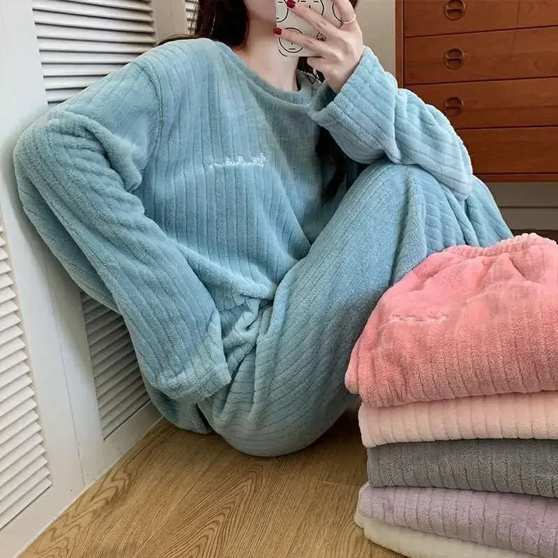 Top Trends: New Women Pyjamas Sets Warm Pajama Flannel Thick Homewear Long Sleeve Cartoon Sleepwear Female Pajamas Suit Wearable 2 Piece Shoppable Styles