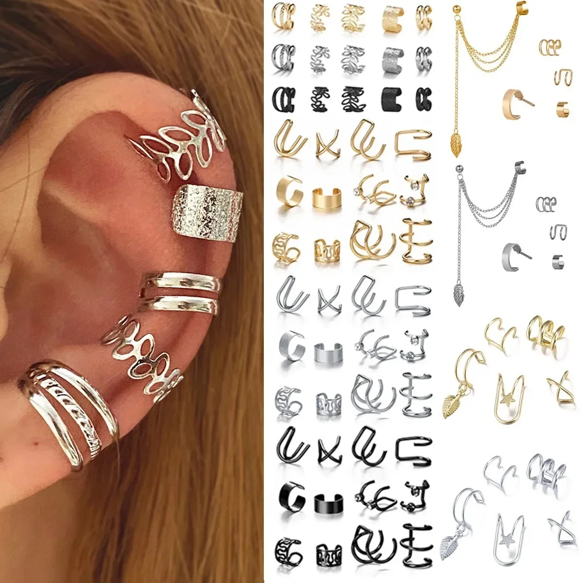 Top Trends: Fashion Gold Silver Color Leaves Clip Earrings For Women Men Creative Simple C Ear Cuff Non-Piercing Ear Clip Set Trendy Jewelry Shoppable Styles