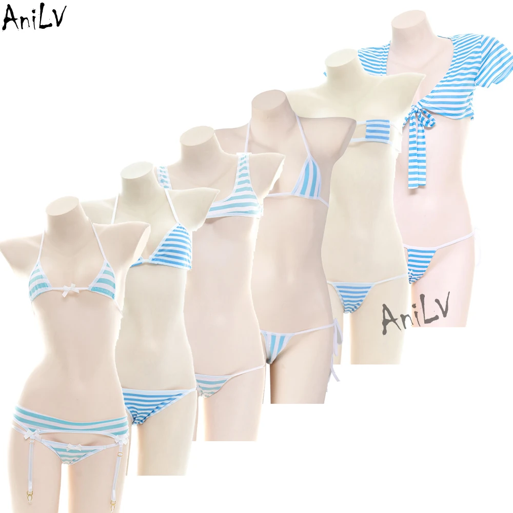 Top Trends: AniLV Anime Studnet Girl Blue Stripe Bikini Set Swimsuit Series Summer Beach Swimwear Women Underwear Pajamas Cosplay Costumes Shoppable Styles