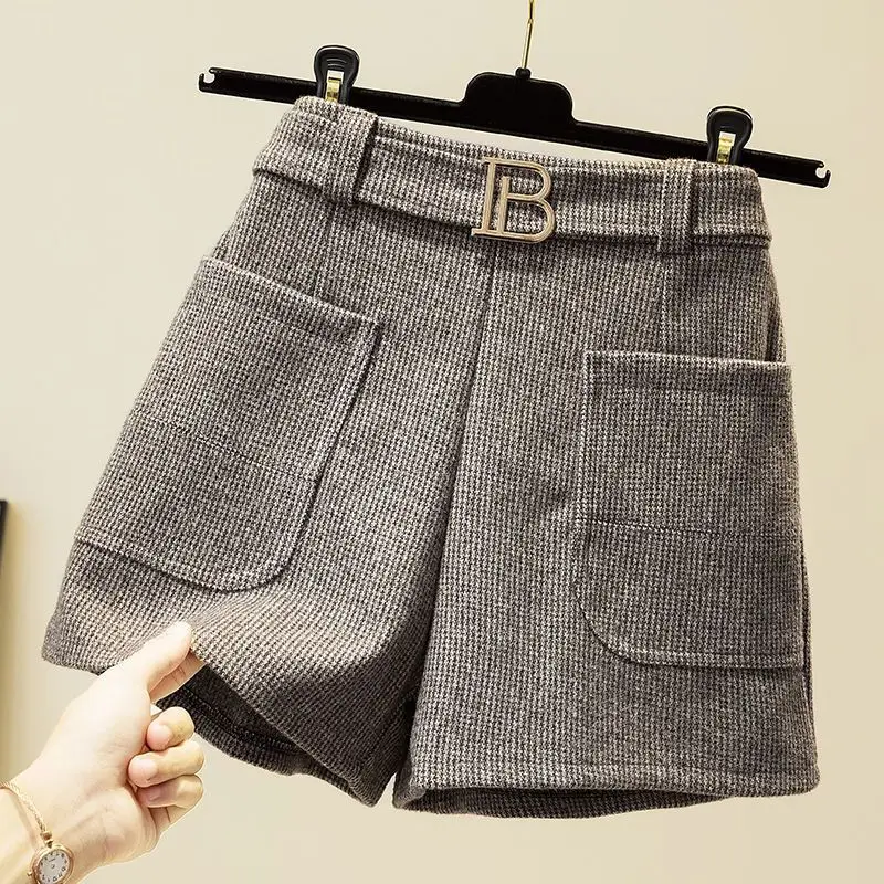 Top Trends: Women's Solid Elastic Waist Pockets Sashes Sequined Wide Leg Pants Autumn Winter New Korean Loose High Waited All Match Shorts Shoppable Styles