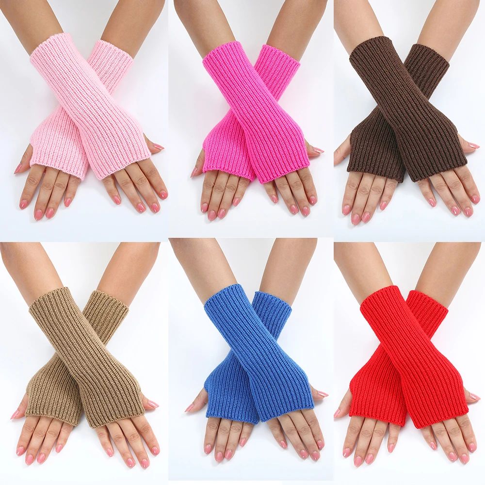 Top Trends: Half Finger Gloves Women Winter Soft Glove Thickened Warm Wool Knitting Arm Sleeve Short Warm Fingerless Mittens Women Men Shoppable Styles