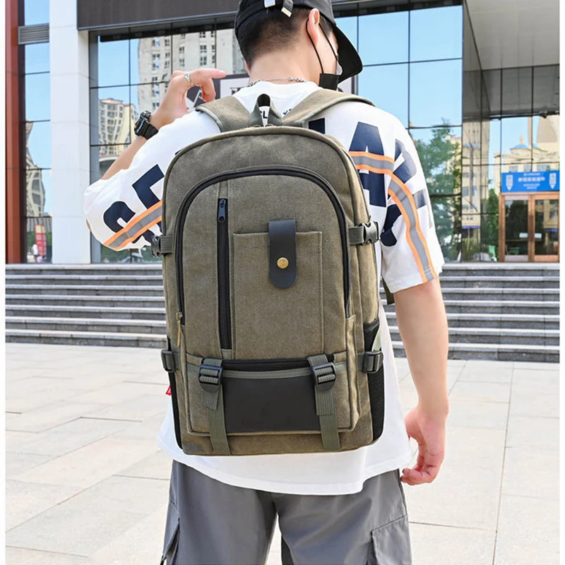 Top Trends: Men&#039;s Canvas Backpack Large-capacity Schoolbag Explosion Solid Color Rucksacks Fashion Casual Travel Sport Bag Backpack Shoppable Styles