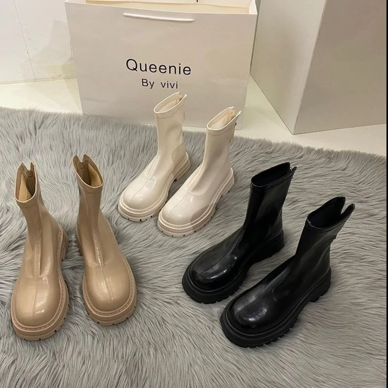 Top Trends: 2022 New Platform Shoes Women Boots Round Toe Zipper Spring Autumn Fashion Ankle Female Botines De Mujer Chelsea Boots Shoppable Styles