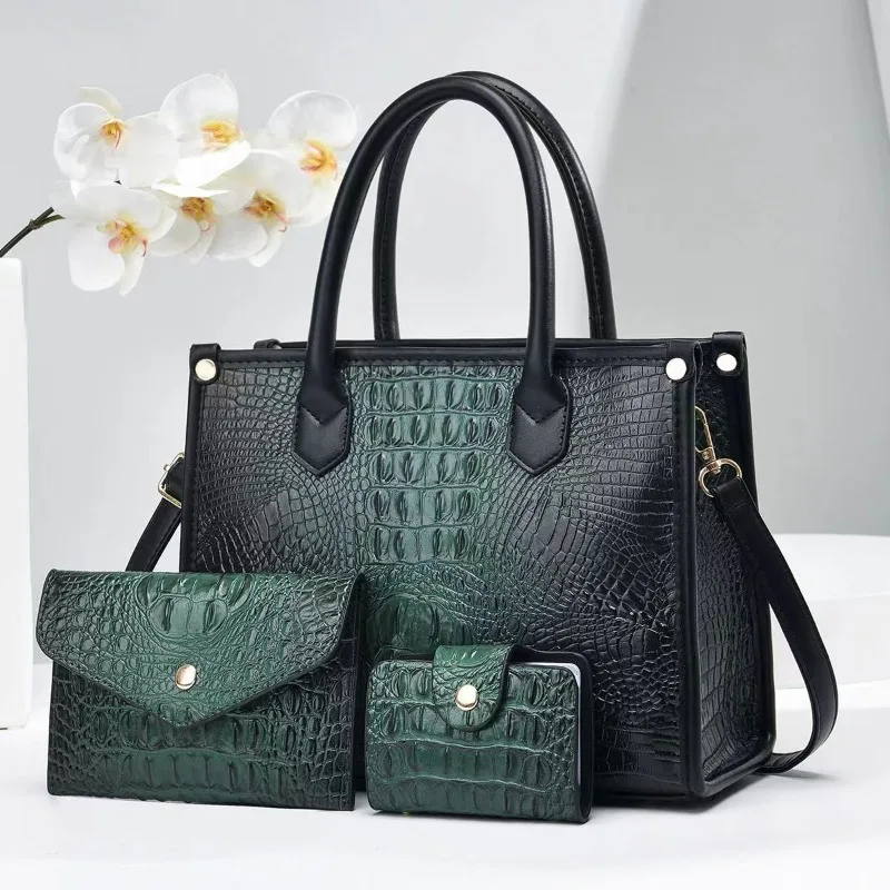 Top Trends: 3 Pieces Sets Shoulder Bag For Women Retro Crocodile Pattern High Quality Leather Luxury Designer Crossbody Commute Tote Handbag Shoppable Styles