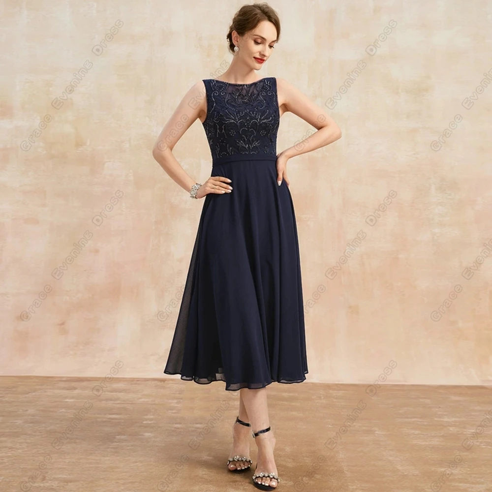 Top Trends: Navy Blue Three Quarter Mother Of Bride Dresses With Lace 2023 Summer New Chiffon Wedding Party Dresses Tea Length 2024 Zipper Shoppable Styles - Image 3