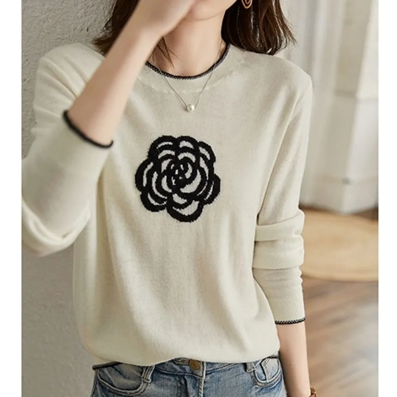 Top Trends: Fashion Solid Color Embroidery Floral T-Shirt Women&#039;s Clothing 2022 Autumn New Loose Casual Pullovers All-match Korean Tee Shirt Shoppable Styles