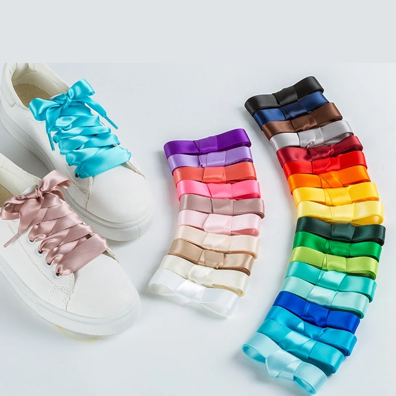 Top Trends: 1Pair 22 Colors Silk Satin Shoelaces 2 CM Width Flat Ribbon Shoe Laces Boots Women Sneakers Shoelace Length 80CM 100CM 120CM S1 Shoppable Styles