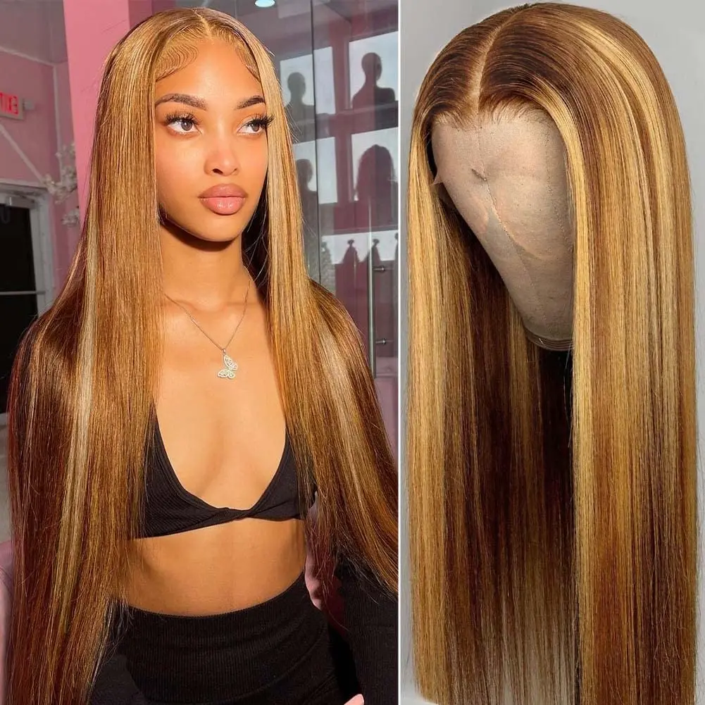 Top Trends: Highlight Lace Frontal Wigs Human Hair 360 Full Lace 13x4 13x6 Hd Ombre Honey Blonde 4 / 27 Colored Bone Straight Lace Frontal Wig Shoppable Styles