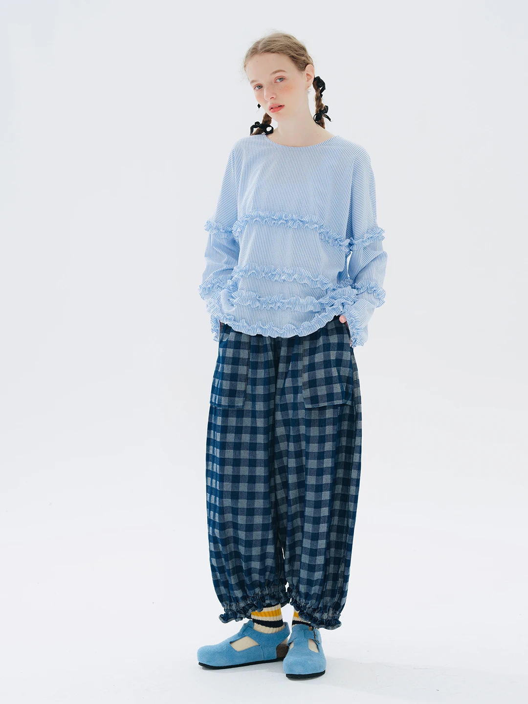 Top Trends: Imakokoni 2023 Autumn New Original Design Cotton Denim Lace Plaid Casual Pants 234314 Shoppable Styles