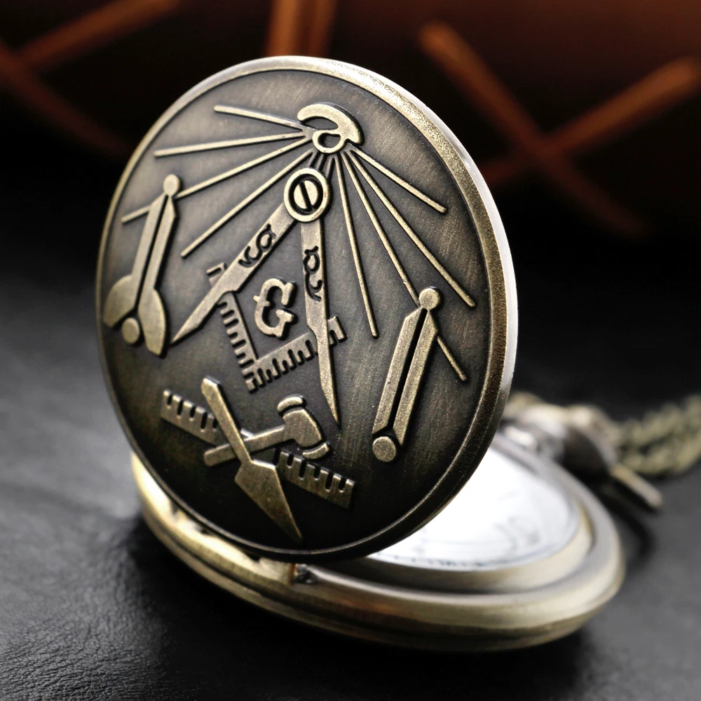 Top Trends: Freemasonry Logo Classic Pocket Watch Roman Digital Pendant Fashion Bronze Watch Case Steam Punk Vintage Necklace Watch Gift Shoppable Styles