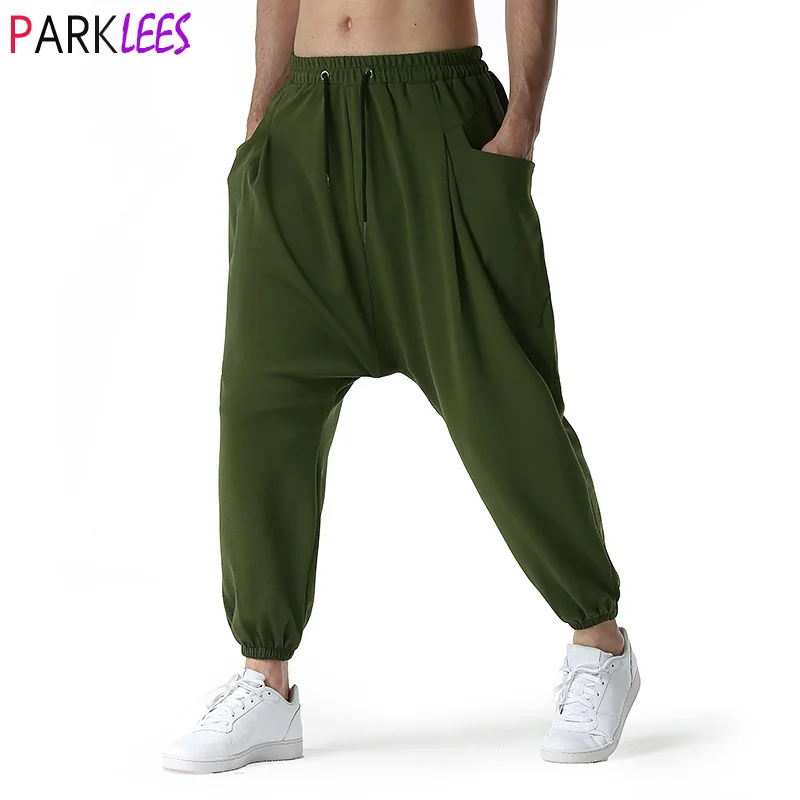 Top Trends: Army Green Baggy Genie Boho Yoga Harem Pants Cotton Low Drop Crotch Joggers Sweatpants Mens Casual Hippie Streetwear Trousers Shoppable Styles