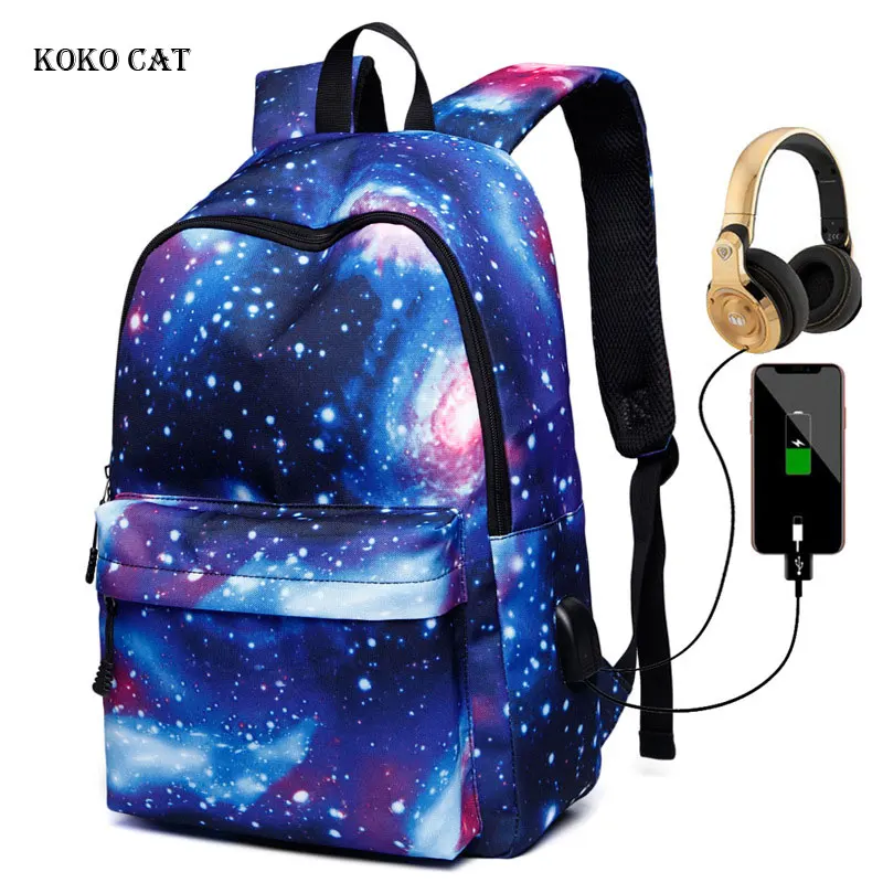 Top Trends: Men Canvas School Laptop Backpack Galaxy Star Universe Space USB Charging For Teenagers Boys Student Girls Bags Travel Mochila Shoppable Styles