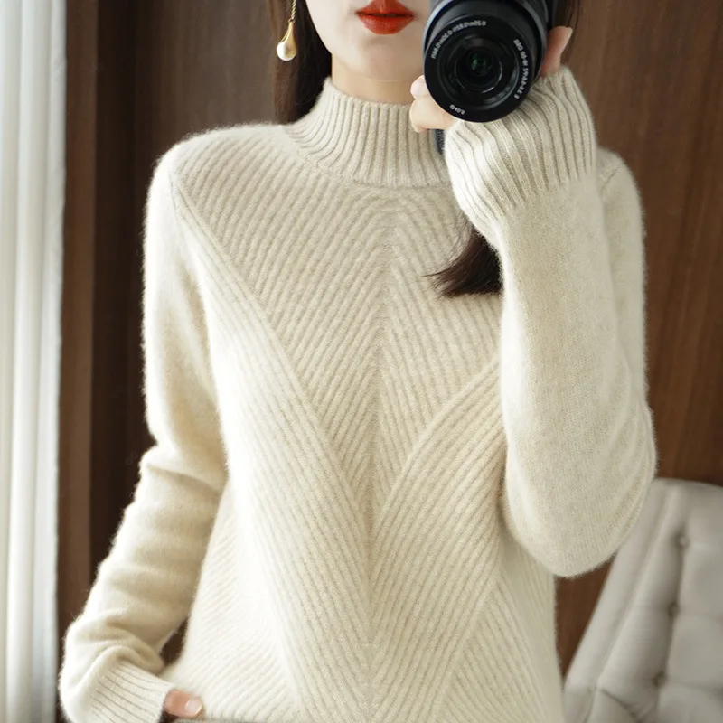 Top Trends: Autumn And Winter Half Turtleneck Loose Solid Color Pullover Sweater Thickened Cashmere Sweater Women's Knitted Bottoming Tops Shoppable Styles - Image 5