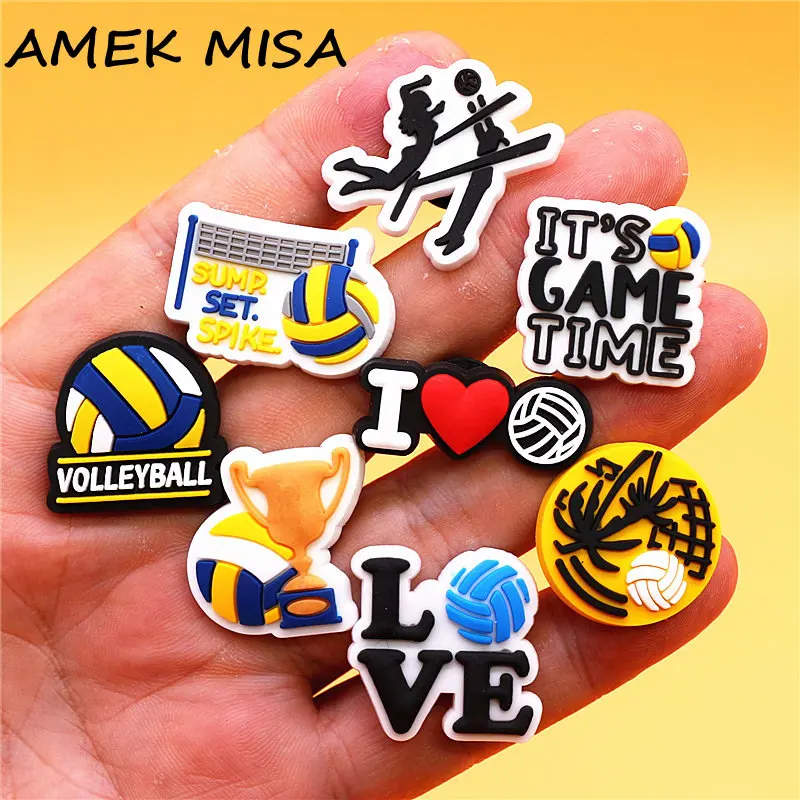 Top Trends: 1pcs Love Volleyball Style PVC Shoe Charms Decorations Block Spiking Smash Shoe Accessories Game Time Clog Pins Buckle U520 Shoppable Styles