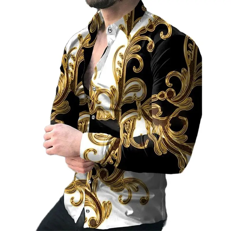 Top Trends: 2022 Luxury Social Men Shirts Turn-down Collar Buttoned Shirt Casual Baroque Print Long Sleeve Tops Mens Clothes Prom Cardigan Shoppable Styles