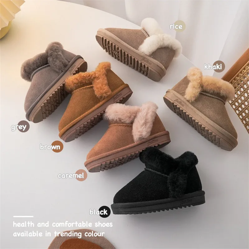 Top Trends: Winter Children Warm Snow Boots Boys Thicken Fur Inside Short Boots Girls Retro Suede Princess Boots Baby Soft Cotton Shoes Shoppable Styles