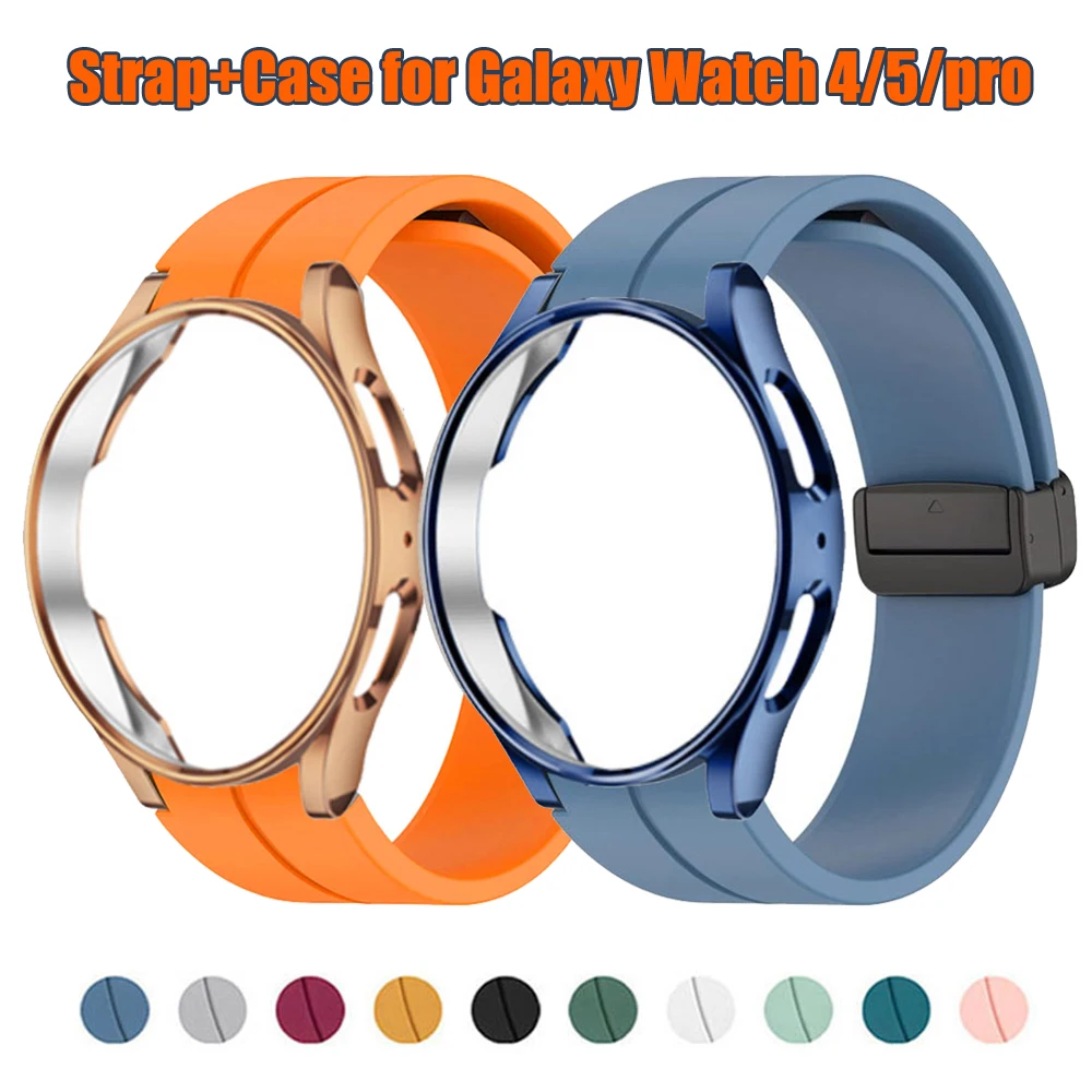 Top Trends: Original Silicone Strap+ Case For Samsung Watch 4 / 5 40 44mm Watch 5 Pro 45mm Magnetic Buckle Band Galaxy Watch 4 Classic 42 46mm Shoppable Styles