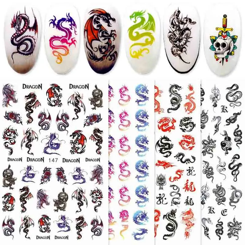 Top Trends: 3D Nail Art Dragon Decals Stickers Red Black Dragons Snake Design Self Adhesive Nail Sticker Acrylic Manicure Tips Decorations Shoppable Styles