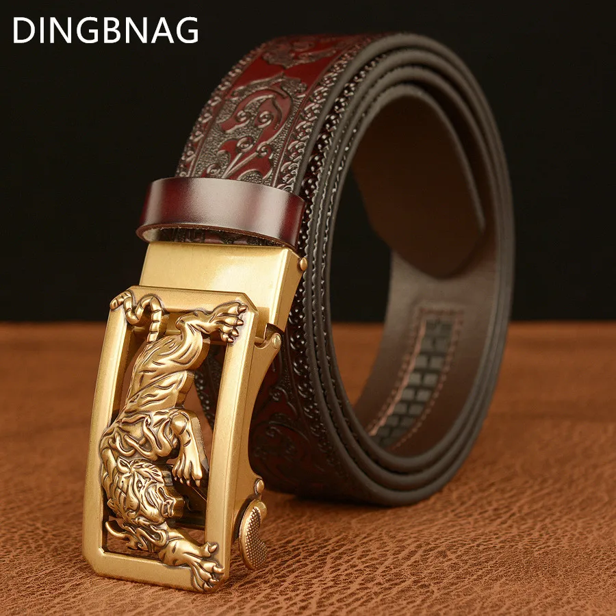 Top Trends: New Luxury Designer Classic Tiger Automatic Buckle Men Belt Leather Personality Carved Belt Casual Retro Men's Zodiac Jeans Belt Shoppable Styles