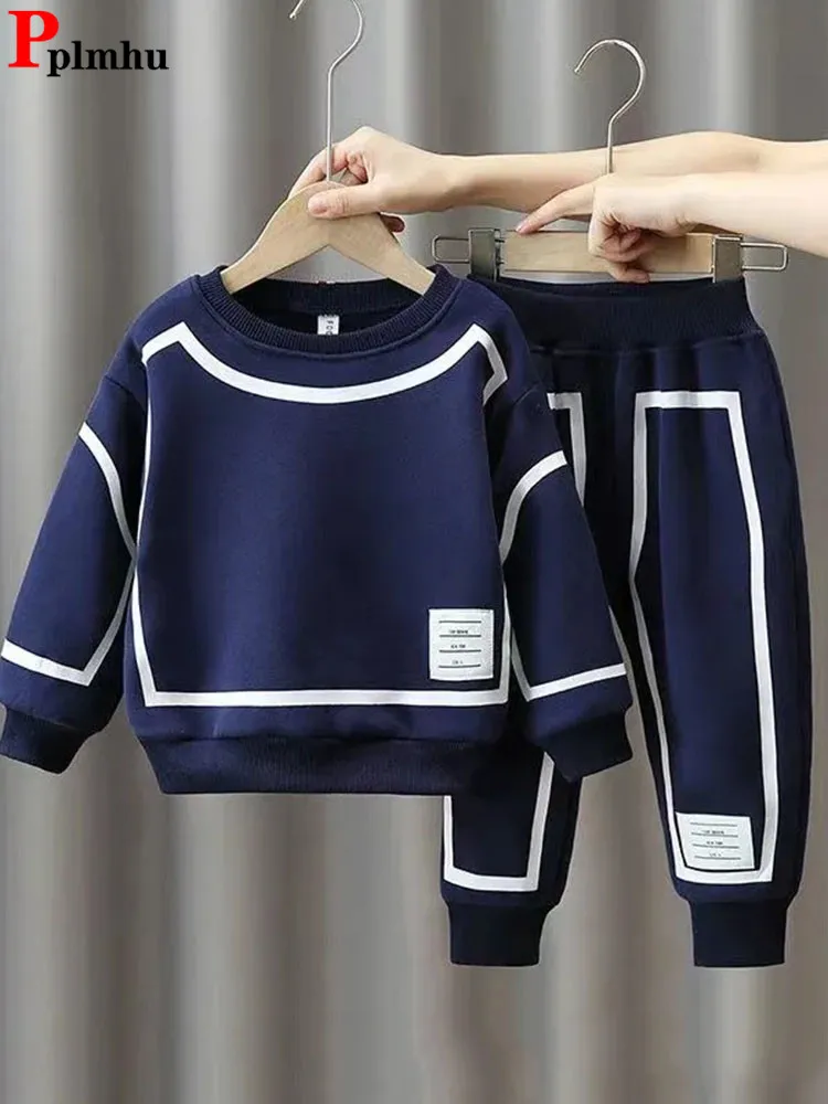 Top Trends: O-neck Sweatshirts Kids 2 Piece Sets Striped Casual Long Sleeve Pullover Tops Boys Conjunto New Jogger Sweatpant Children Outfit Shoppable Styles