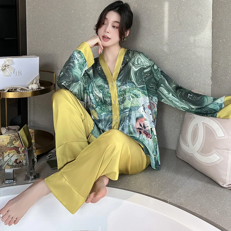 Top Trends: Lisacmvpnel 2024 New Spring Pajamas Women's Ice Silk Long Sleeve Suit Court Style Ice Silk Large Home Clothes Shoppable Styles