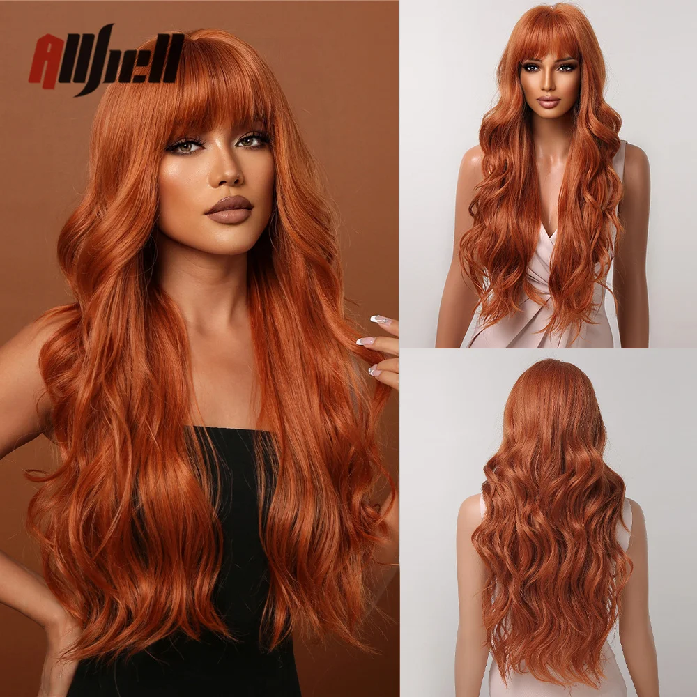 Top Trends: Copper Ginger Brown Wigs With Bangs Natural Synthetic Long Wavy Wigs For Black Women Afro Cosplay Daily Heat Resistant Hair Wig Shoppable Styles