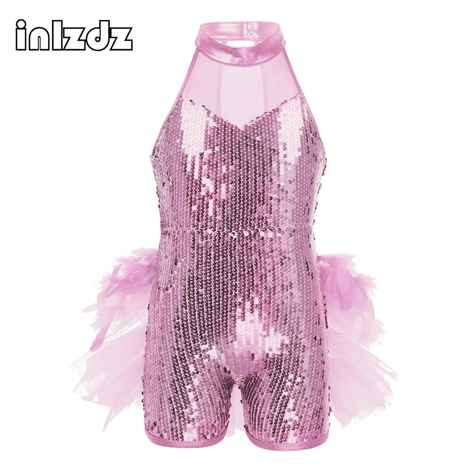 Top Trends: Kids Girls Sleeveless Sequins Latin Jazz Ballet Dance Costume Mock Neck Shorty Unitards Dancewear Performance Bodysuit Jumpsuit Shoppable Styles