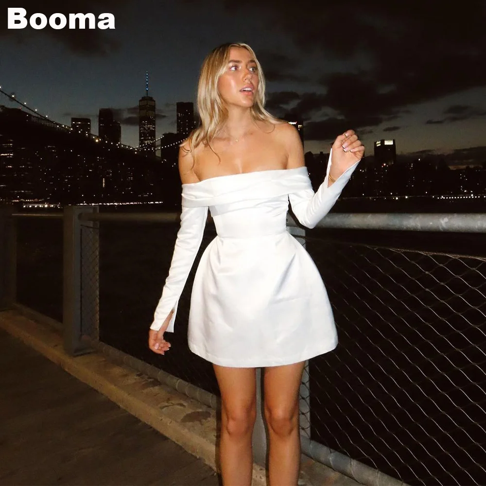 Top Trends: Booma White Cocktail Dresses Boat Neck Stain Mini Prom Dresses A-Line Short Wedding Party Dress Special Gowns Club Wear Outfits Shoppable Styles