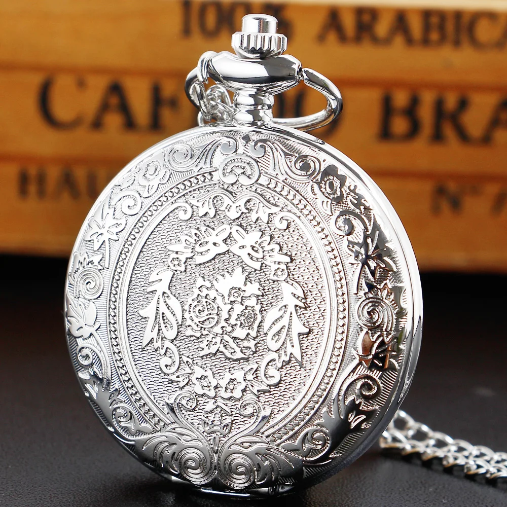 Top Trends: Luxury Silver Quartz Pocket Watch Fashion Necklace Pendant Chain Jewelry Gift Steampunk Clock For Men Women Shoppable Styles