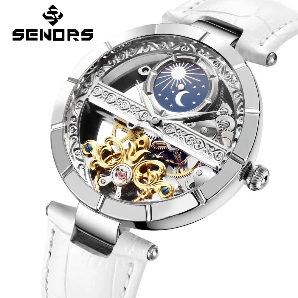 Top Trends: SENORS Diamond Watches Woman Automatic Tourbillon Mechanical Watches Ladies Clock Female Moon Phase Watch Relogio Feminino 3ATM Shoppable Styles