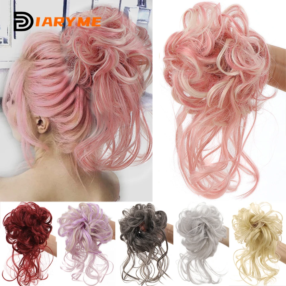 Top Trends: Synthesis Hair Bun Chignon Hair Extension Messy Curly Chignon Hairpieces Pink Fake Hair With Elastic Band Hair Wigs For Women Shoppable Styles