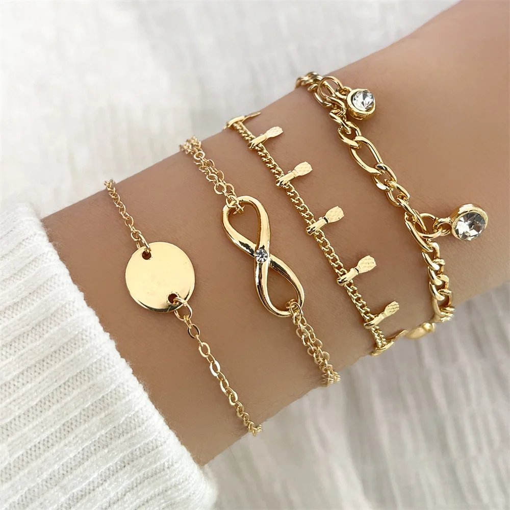 Top Trends: Gold Color Bracelet Set Of Four Stainless Steel Sequins Rhinestone Bracelet Combination For Women Chain Bracelet Jewelry Gifts Shoppable Styles