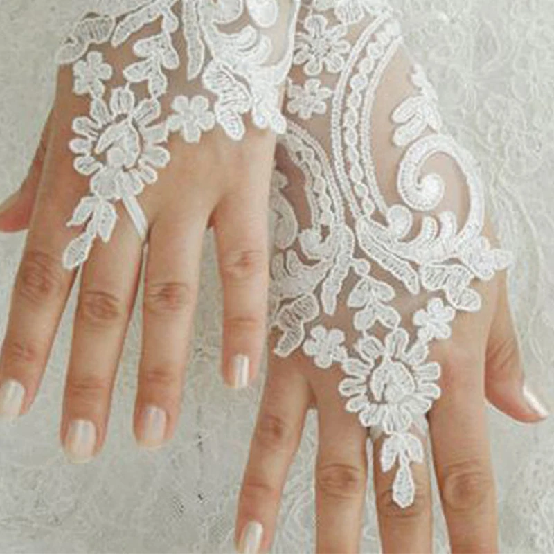 Top Trends: Short Wedding Gloves Ivory White Black Bridal Gloves Girl Party Fingerless Lace Glove Ladies Flower Guantes Wedding Accessories Shoppable Styles - Image 6