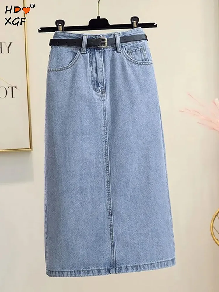 Top Trends: Classic High Waist Denim Skirt Women Korean Fashion Slim A-line Mid-length Jean Skirts Streetwear 4 Colors Length Straight Skirt Shoppable Styles