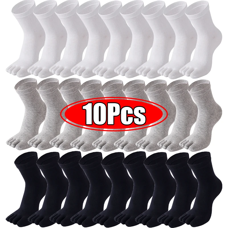 Top Trends: 10Pcs=5Pairs Comfortable Five Fingers Socks Men Cotton Tabi Toe Socks Crew Breathable Sports Running Sock Black White Long Socks Shoppable Styles