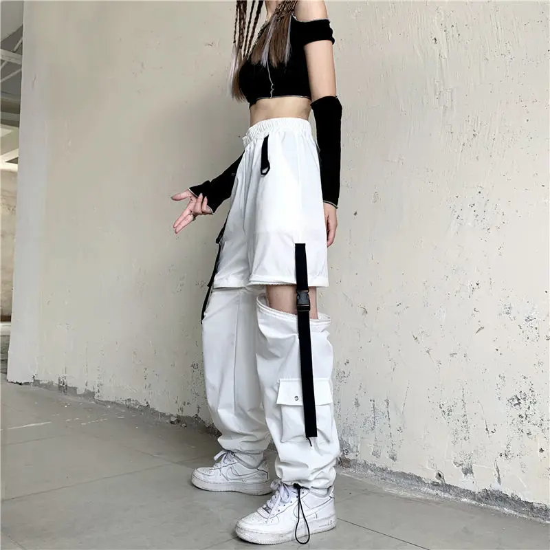 Top Trends: Streetwear Spring Summer Cargo Pants Women Harajuku Slim Punk Ribbons Joggers Elastic Waist Ankle-Length Trousers For Girls Shoppable Styles - Image 4