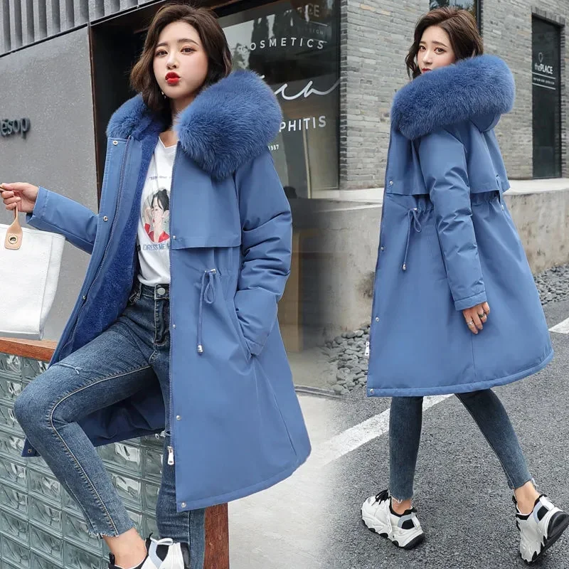 Top Trends: 2023 New Women's Coat Winter Jacket Wool Lined Fur Collar Thick Warm Hooded Jacket Snow Cotton Coat 6XL Shoppable Styles - Image 3