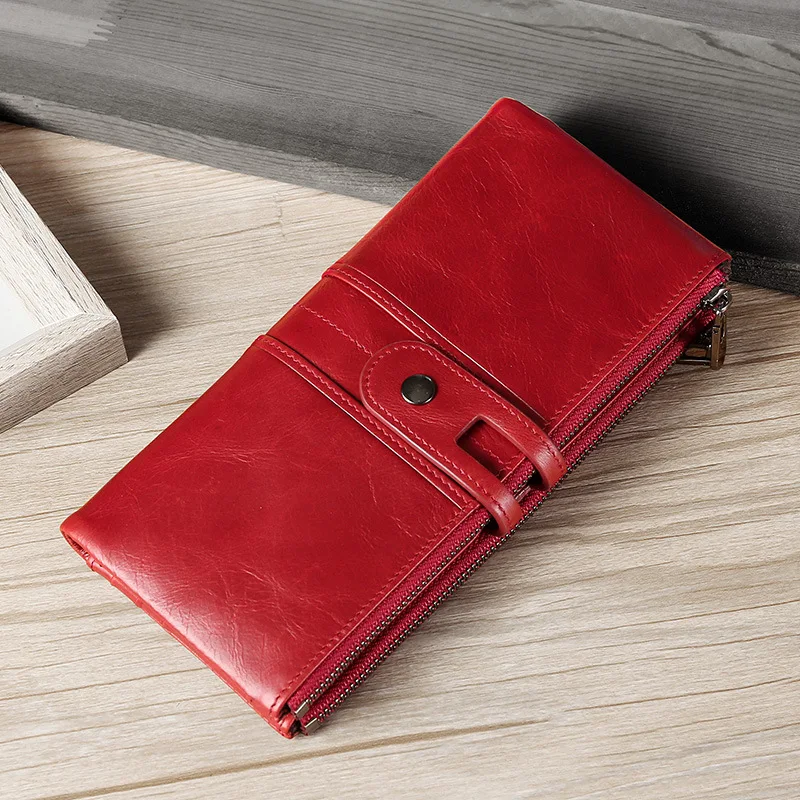 Top Trends: RFID Wallets High Grade Oil Wax Leather Hasp Zipper Long Wallet Women Retro Lady Purse Female Wallets Card Holder Clutch Shoppable Styles