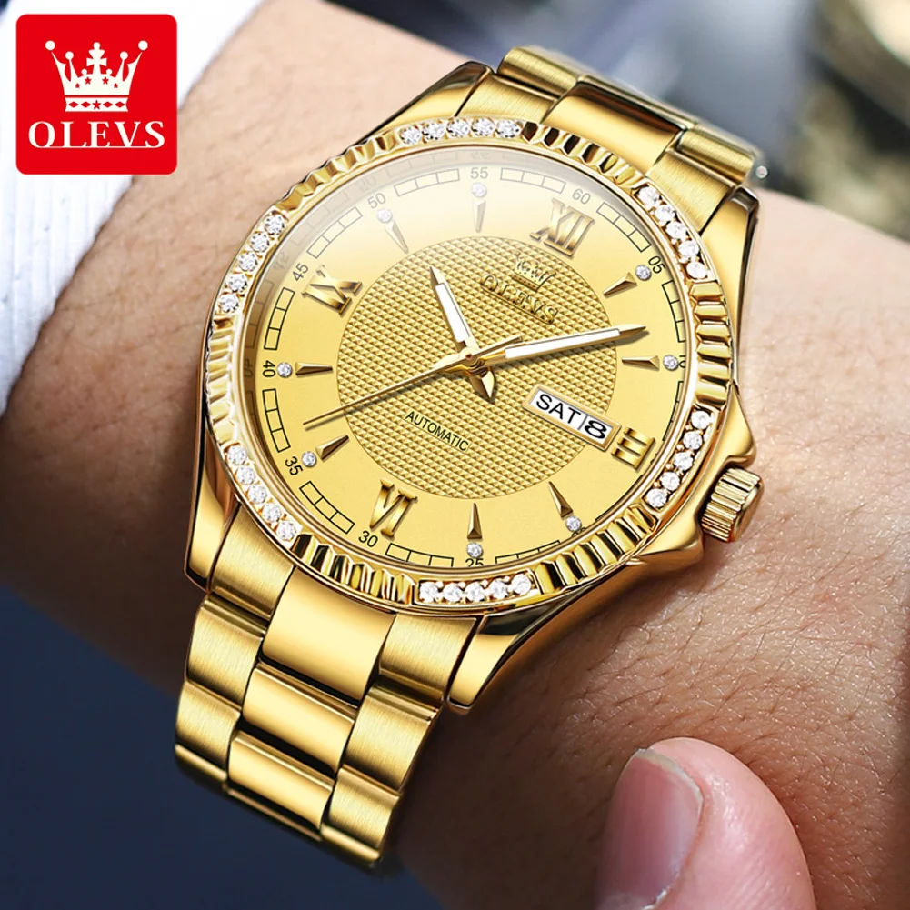 Top Trends: New In OLEVS Gold Watch For Men Luxury Roman Numerals Diamond Dial Stainless Steel Waterproof Automatic Mechanical Wristwatches Shoppable Styles - Image 2