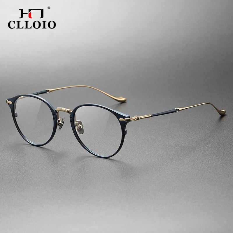 Top Trends: CLLOIO Luxury Pure Titanium Frame Men Retro Round Eyewear 2023 New Male Classic Optical Prescription Eyeglasses Frames M3112 Shoppable Styles