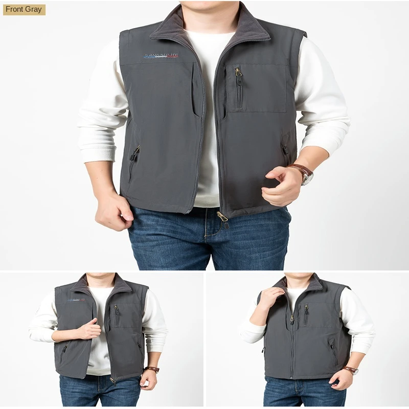 Top Trends: Sleeveless Jacket Men's Clothing Vests Vest Work Winter MAN Multi-pocket Waistcoat Best Autumn Hunting Fishing Zip Shoppable Styles - Image 2