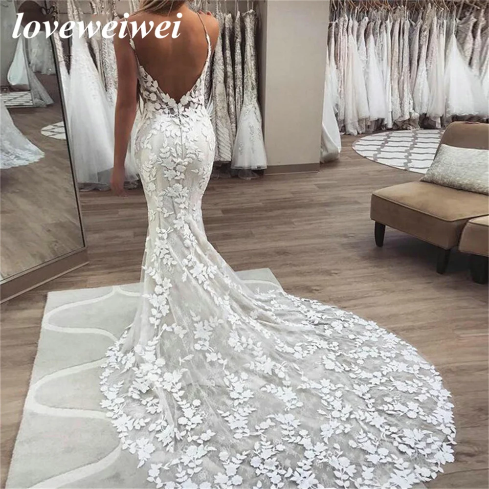 Top Trends: Boho Wedding Dresses Mermaid Bridal Dress 2022 Spaghetti Straps Backless Lace Appliques Beach Bride Gowns Vestido De Noiva Shoppable Styles - Image 5