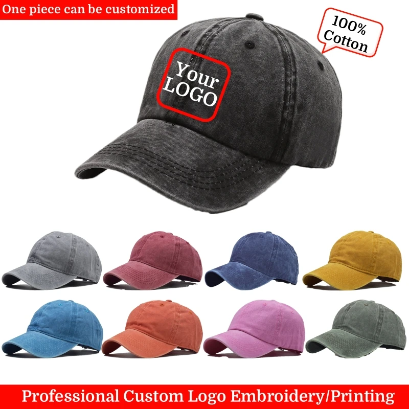 Top Trends: Custom Baseball Caps For Men Women Vintage 100% Washed Cotton Dad Hat Embroidery Or Print DIY Team Logo Snapback Cap Hip Hop Hat Shoppable Styles