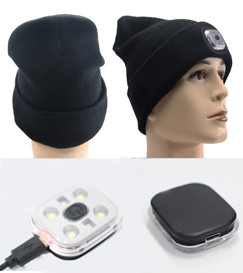 Top Trends: Led Headlamp Cap Winter Warm Cold Protection Knitted Hat Night Hiking Fishing Glow Beanie Hats Unisex Outdoor Fashion Headlight Shoppable Styles - Image 6