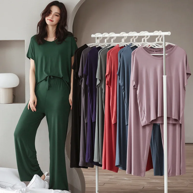 Top Trends: Fdfklak Loose Casual Elasticity Suit Viscose Pajamas Women's Spring And Autumn Homewear Models Short Sleeve Home Service Shoppable Styles