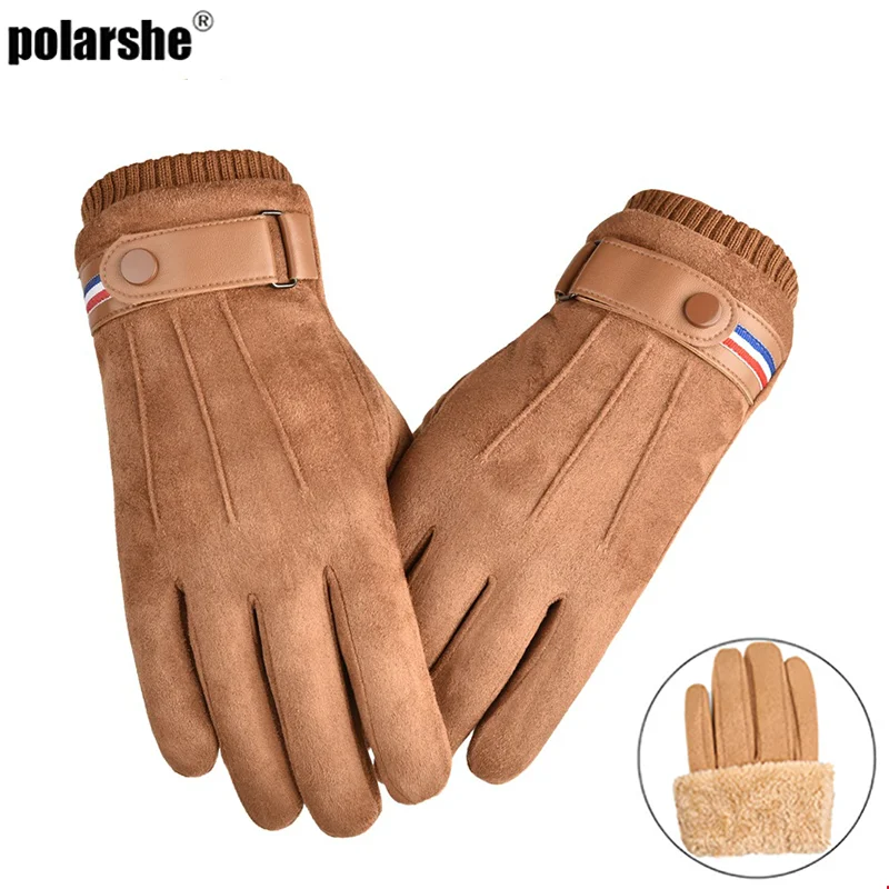 Top Trends: Men's Winter Rперчатки Suede Warm Split Military Finger Gloves Outdoor Thickened Driving Buckle Ski Male Touch-Screen Mittens Shoppable Styles