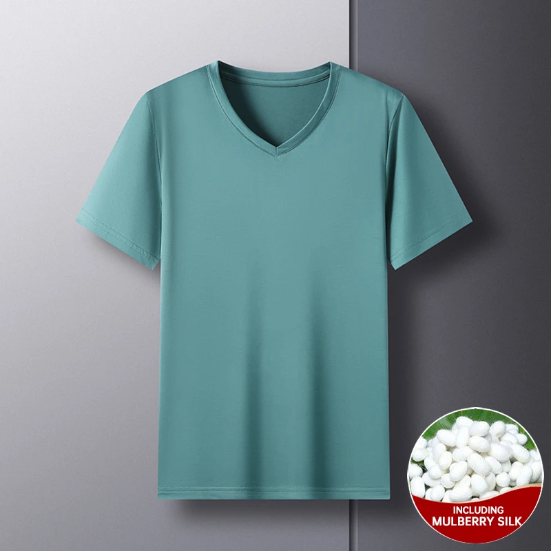 Top Trends: Top Grade 1.7% Mulberry Silk New Brand Tops V Neck T Shirts For Men Summer 2023 Short Sleeve Casual Fashion Mens Clothing Shoppable Styles - Image 5